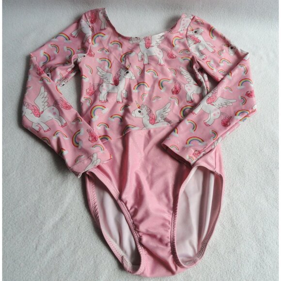 JX Star Pink Long Sleeve Unicorn Print Leotard for Dance/Gymnastics Girls Size 3 - Picture 1 of 4